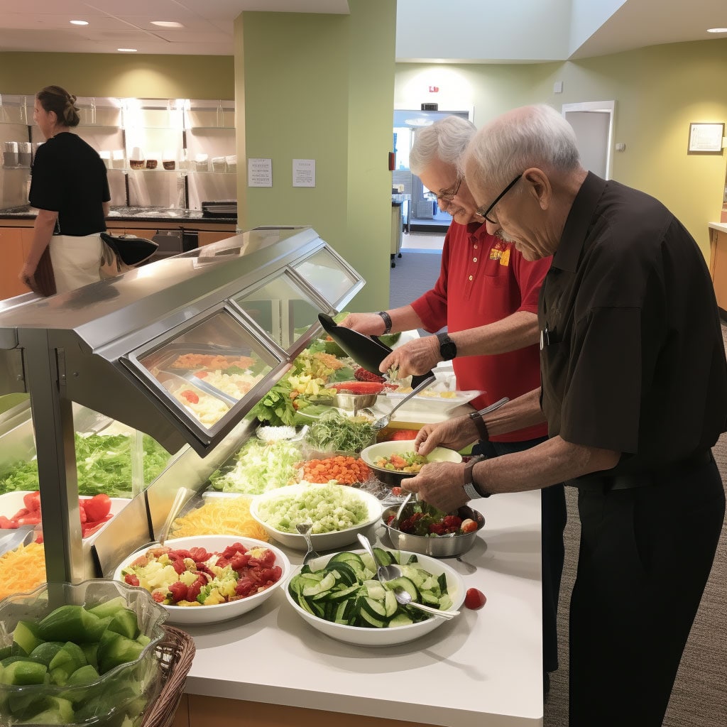 Senior woman and man at saladbar