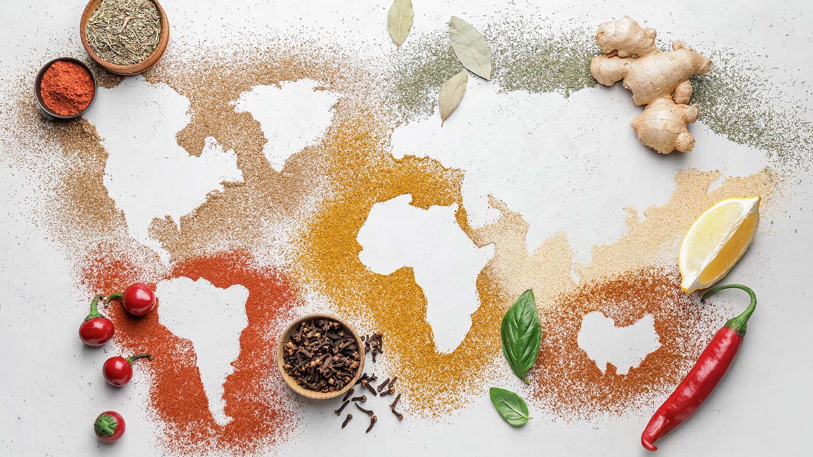 World map made up of different spices