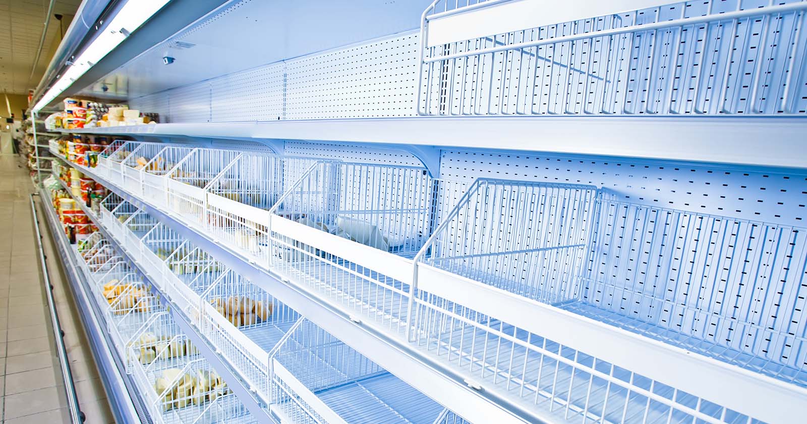 Empty shelves at a grocery store