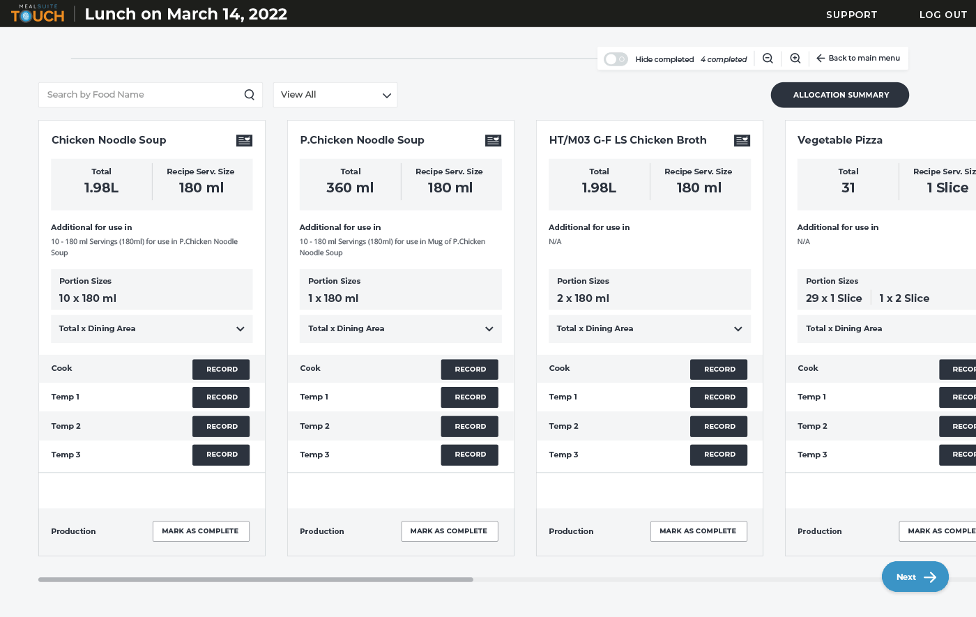 Paperless Production Screenshots of MealSuite TOUCH KMS tickets and Upcoming Orders